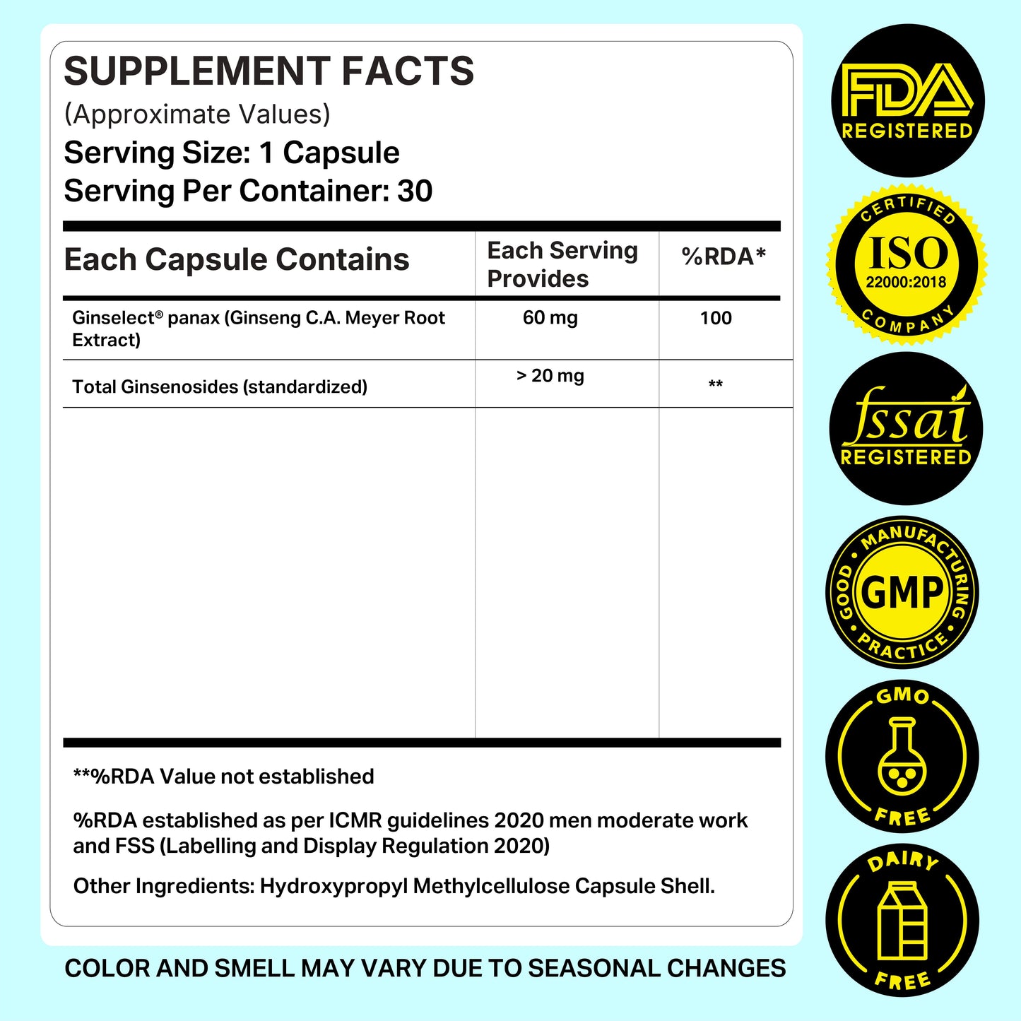 Panax Ginseng Capsules | Pack of 30