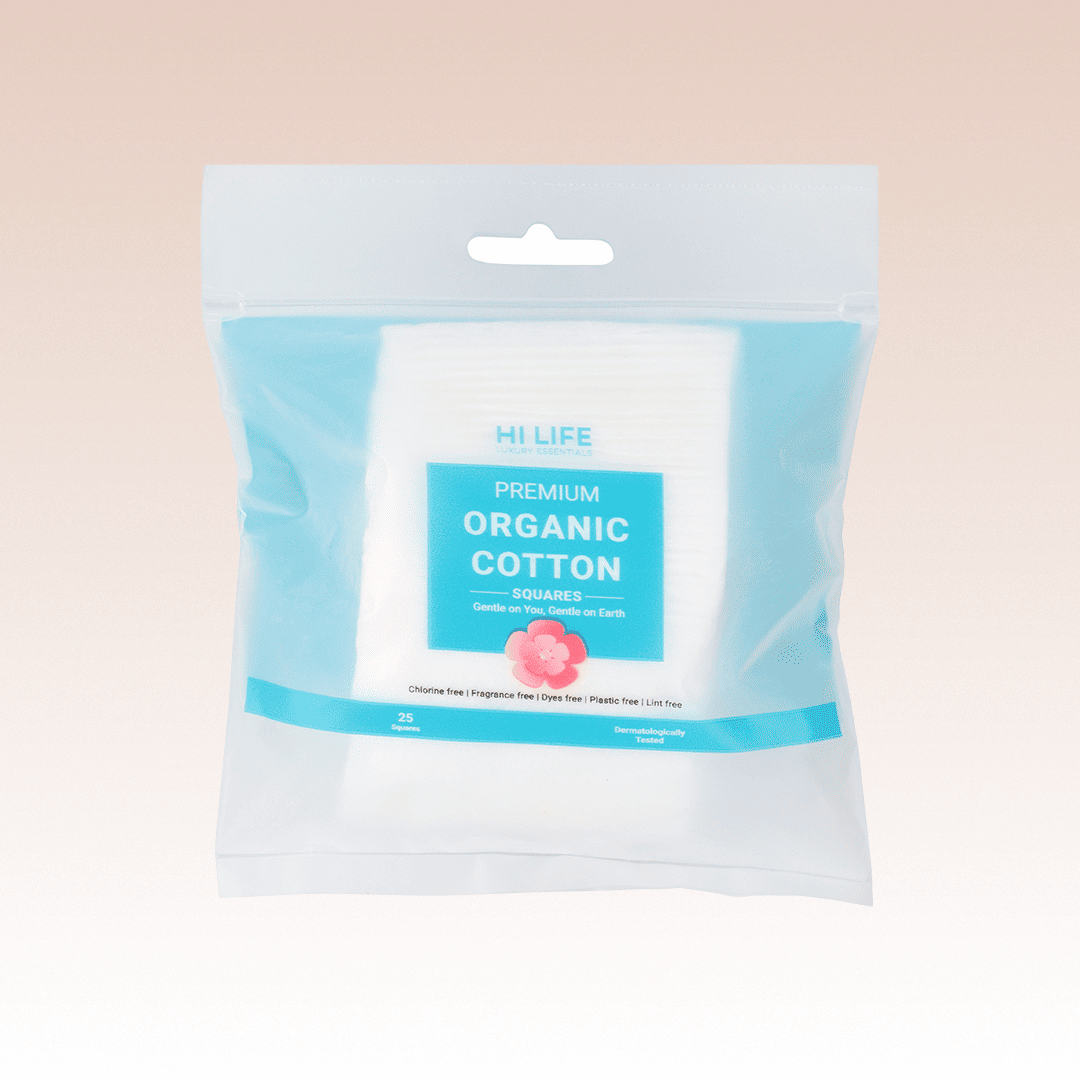 Hi Life™ 100% GOTS Certified Organic Cotton Pads - Squares - Pack of 25