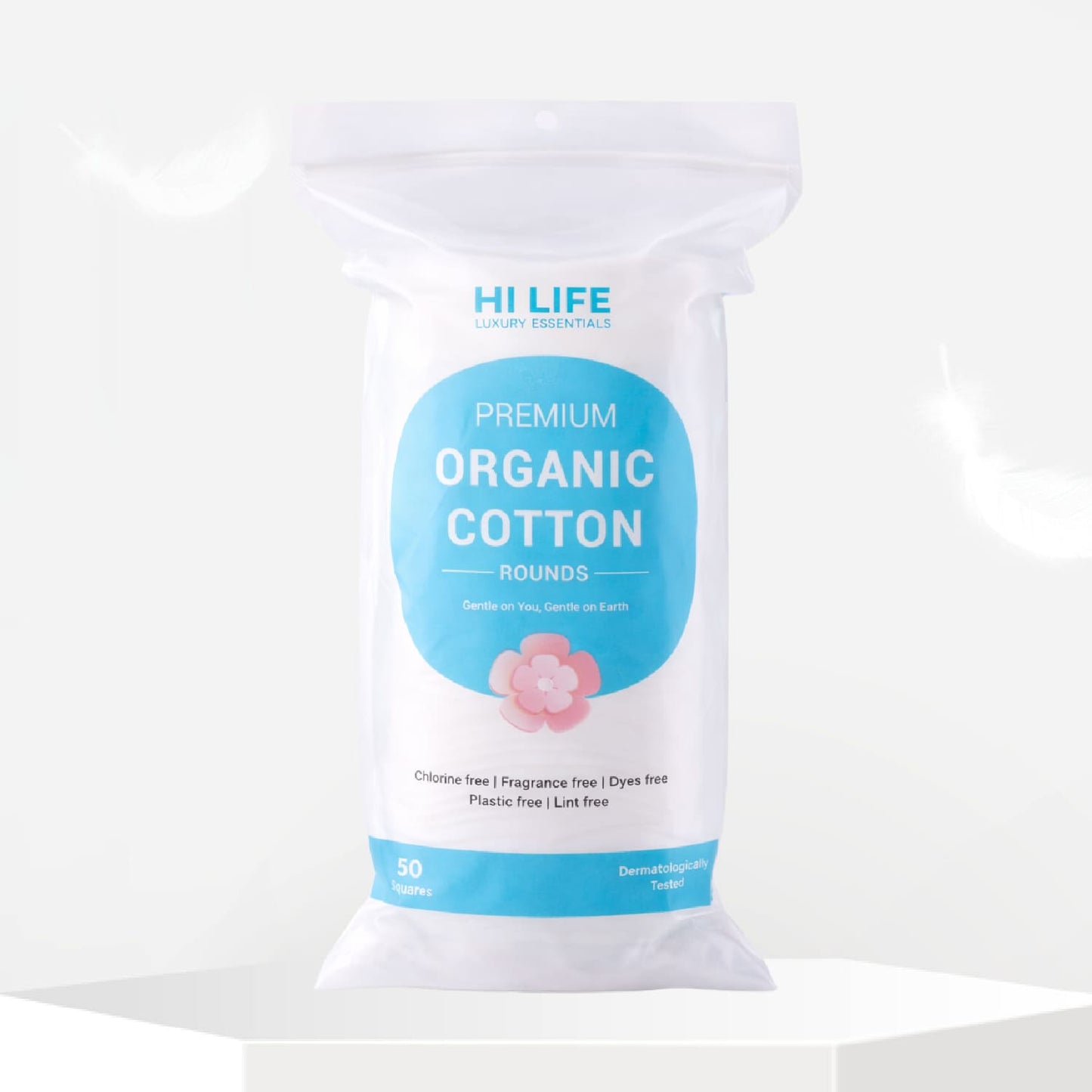 Hi Life™ 100% GOTS Certified Organic Cotton Pads - Rounds - Pack of 50
