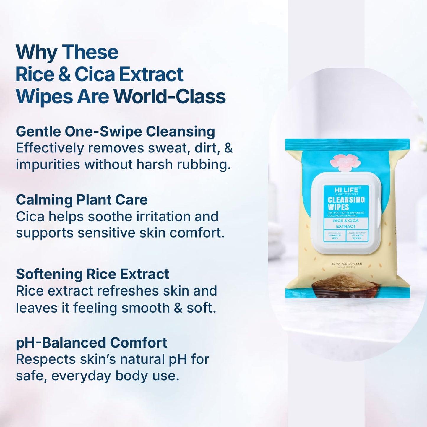 Rice & CICA Oil Wet Wipes 25 Wipes, 70 GSM Thick