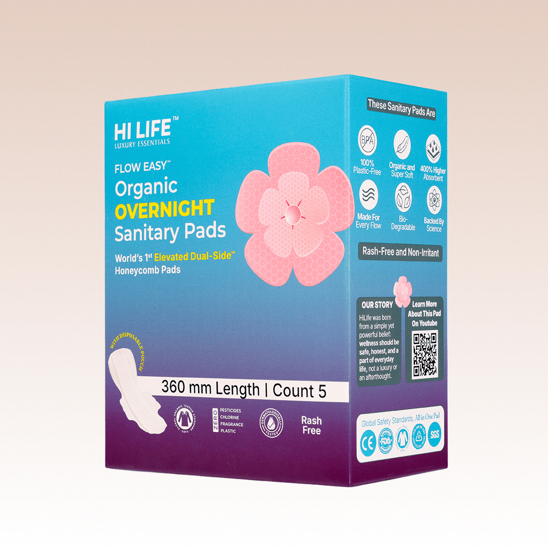 Flow Easy™ Overnight Organic Sanitary Pads | Pack of 5 + Disposable Pouches