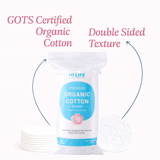 Hi Life™ 100% GOTS Certified Organic Cotton Pads - Rounds - Pack of 50